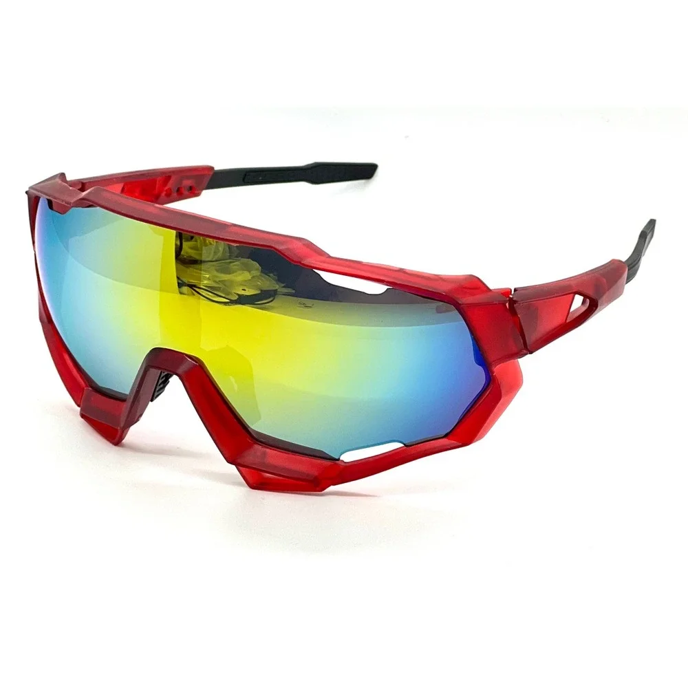 Mens Red Sport Shield Sunglasses Mirrored Lens Cycling Mountain‎ Biking Eyewear